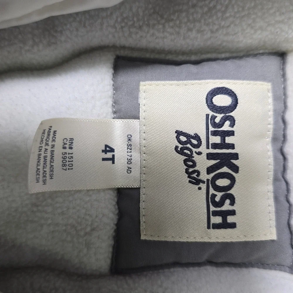 OshKosh B'gosh Girls Gray Quilted Parka Jacket Faux Fur Hood Rose Gold Snaps 4T